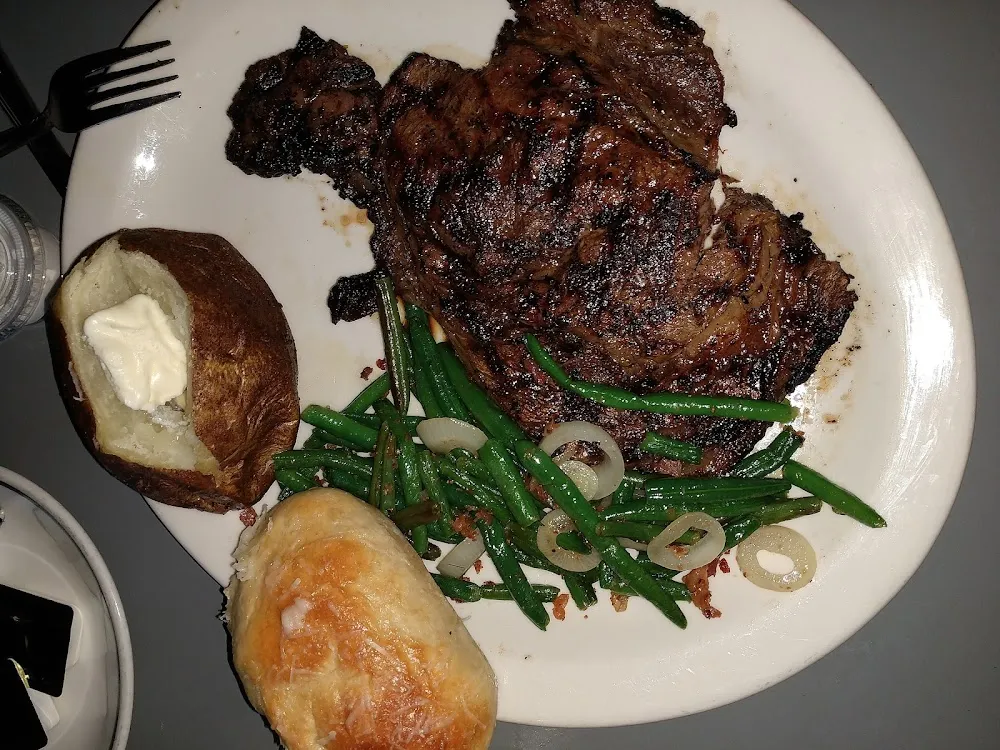 Ribeye with Green Beans and Baked Potato